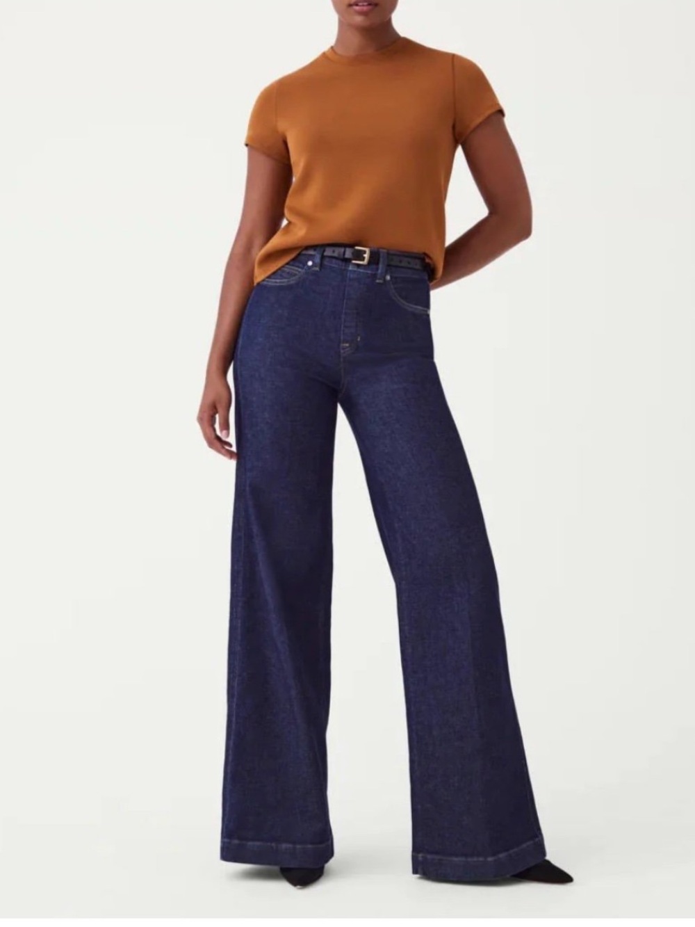 SPANX 20547Q Wide Leg Denim in Raw Indigo Pull-on Stretch Jeans - Medium Petite